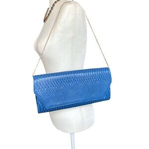 Blue croc embossed clutch removable chain Crossbody shoulder bag